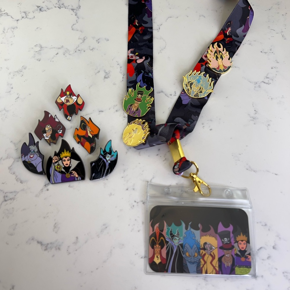Disney Villains flame pin and lanyard set by Loungefly